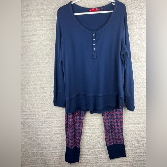 JOSIE By Josie Natori Fireside Henley Pajama Set Blue Top Plaid Bottoms XL - Picture 1 of 16
